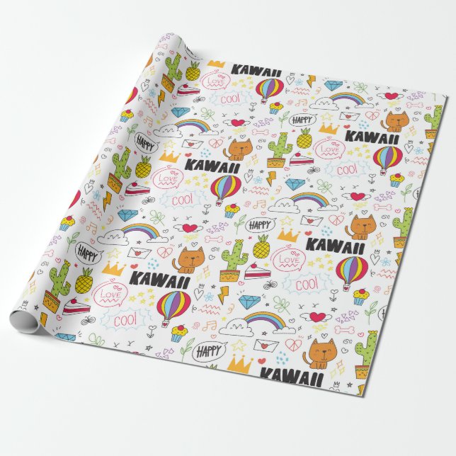 Girly Doodles Wrapping Paper (Unrolled)