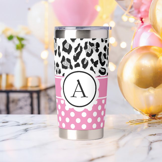 Girly dots and animals print monogram  insulated tumbler (Bachelor Party)