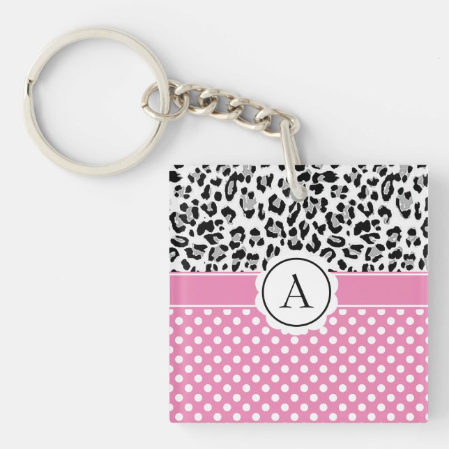 Girly dots and animals print monogram  key ring (Front)