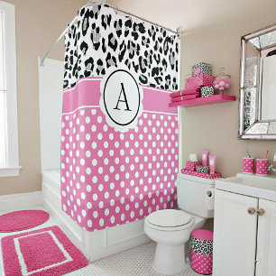 Girly dots and animals print monogram shower curtain