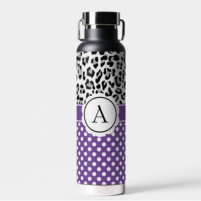 Girly dots and animals print monogram  water bottle (Front)
