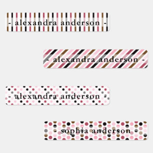 Girly Dots and Stripes Burgundy Kids Name 