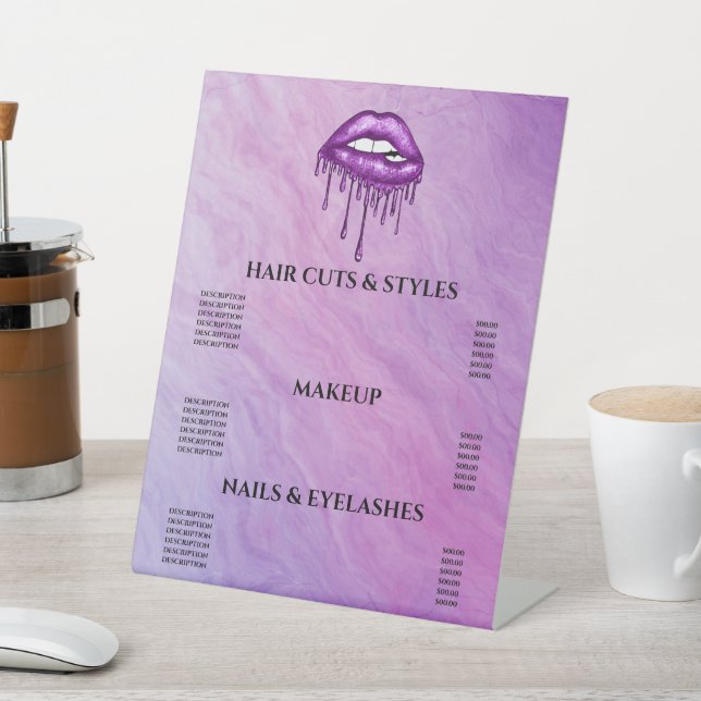 Girly Dripping Purple Lips Glitter Pedestal Sign (In SItu)