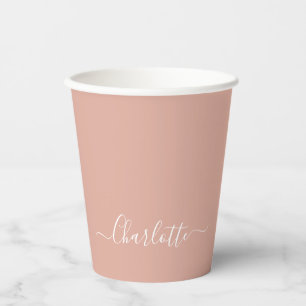 Girly dusty pink custom script name elegant chic paper cups