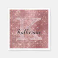 Girly Dusty Rose Gold Pink Diamond Monogram Name