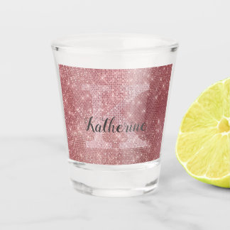 Girly Dusty Rose Gold Sparkle Fun Monogram Name Shot Glass