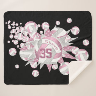girly dusty rose grey volleyballs and stars sherpa blanket