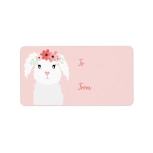 Girly Easter Bunny With Flowers Label