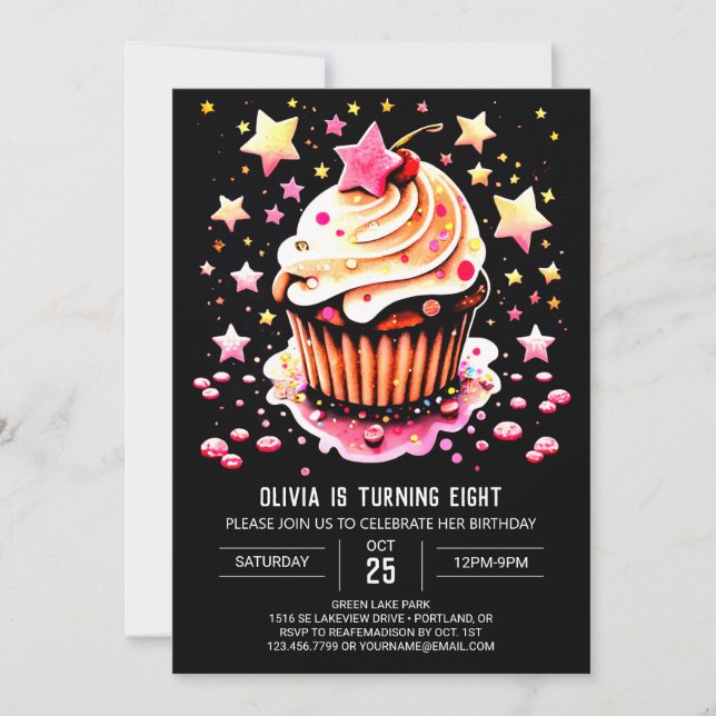Girly Editable Muffin Delight Birthday Invitation (Front)
