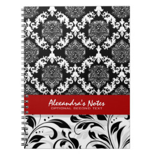 Girly Elegant Black And White Floral Damasks 2 Spiral Notebook