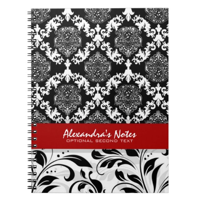 Girly Elegant Black And White Floral Damasks 2 Spiral Notebook (Front)