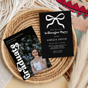  Girly Elegant Black bow Chic Graduation Party  Invitation