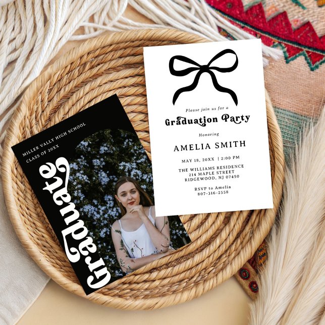 Girly Elegant Black bow Chic Graduation Party  Invitation (Creator Uploaded)