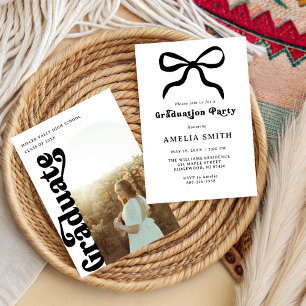  Girly Elegant Black bow Chic Graduation Party  Invitation
