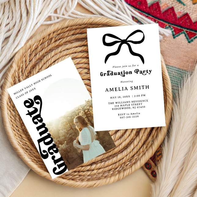  Girly Elegant Black bow Chic Graduation Party  Invitation (Creator Uploaded)