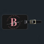 Girly Elegant Black Pink Name Monogram Script Lugg Luggage Tag<br><div class="desc">Girly,  minimalist,  simple,  modern,  black and pink monogram initial name script custom personalised monogrammed luggage tag. Featuring a monogram initial and a girly name signature script in a hand-written calligraphy font with swash tails and dotted circle frame around your monogram.</div>