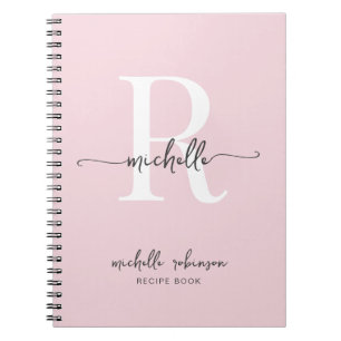 Girly Elegant Blush Pink Cookbook Recipe Monogram Notebook