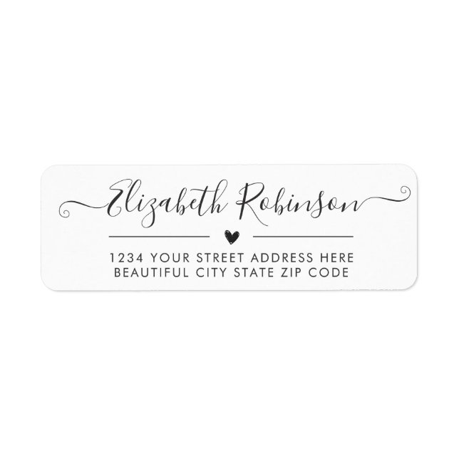 Girly Elegant Chic Script Heart Address Label (Front)