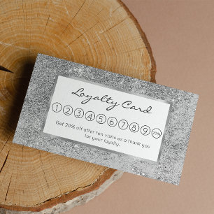 Girly elegant chic silver glitter marble loyalty card