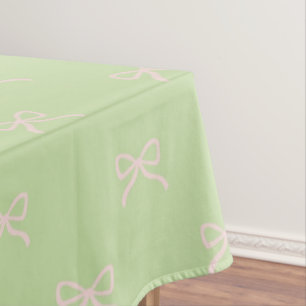 Girly Elegant Green & Pink Bow Pattern Spring Tablecloth