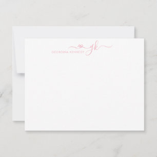 Girly Elegant Heart Script 2 Monogram Blush Pink Card