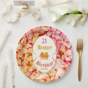 Girly Elegant Modern Floral 21st Birthday Party Paper Plate