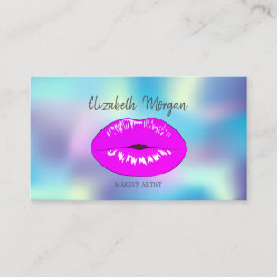 Girly Elegant Modern Holographic Lips Makeup Business Card