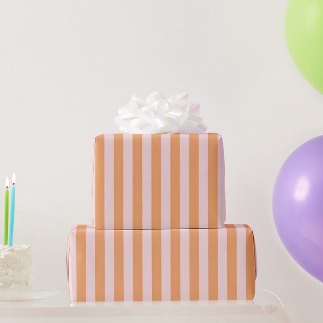 Girly Elegant Pastel Orange & Pink Stripe Pattern Wrapping Paper (Party Gifts)