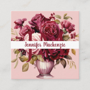 Girly Elegant Pink Burgundy Red Roses Square Business Card