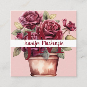 Girly Elegant Pink Burgundy Red Roses Square Business Card