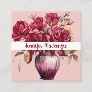 Girly Elegant Pink Burgundy Red Roses Square Business Card