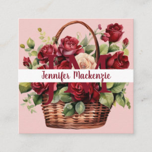 Girly Elegant Pink Burgundy Red Roses Square Business Card