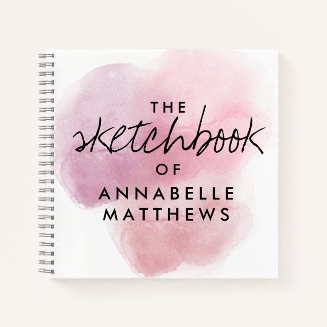 Girly Elegant Pink Watercolor Monogram Sketchbook  Notebook (Front)