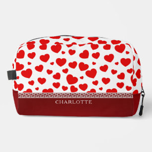 Girly Elegant Red Heart Custom Name  Dopp Kit