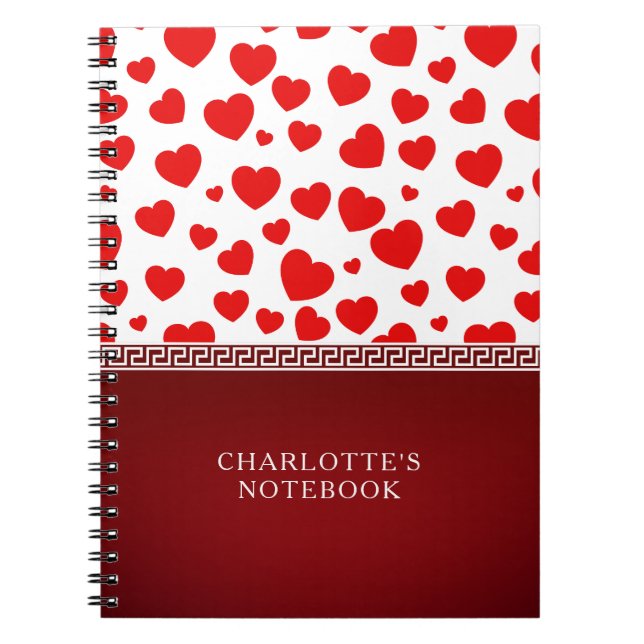 Girly Elegant Red Heart Custom Name  Notebook (Front)