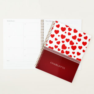 Girly Elegant Red Heart Custom Name  Planner