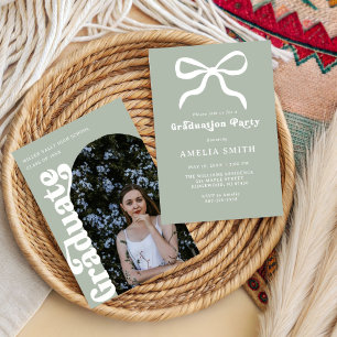 Girly Elegant sage bow Chic Graduation Party Invitation