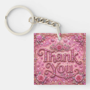 Girly Elegant Sparkly Blush Pink Rose Thank You Key Ring