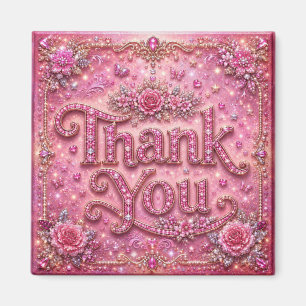 Girly Elegant Sparkly Blush Pink Rose Thank You Magnet