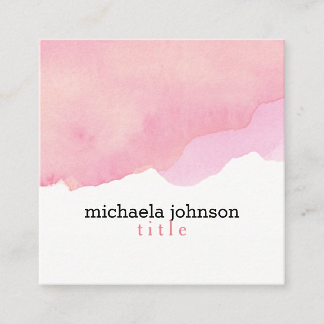 Girly Elegant Watercolor Pink minimal Square Business Card (Front)