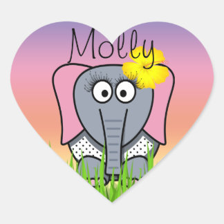 Girly Elephant In The Grass Heart Sticker