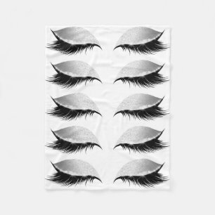 Girly Eyelashes Glitter Black and White Fleece Blanket