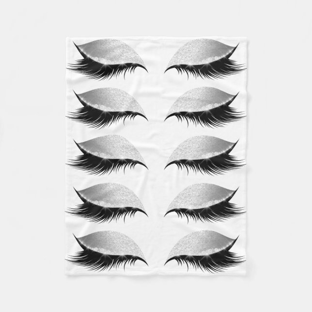 Girly Eyelashes Glitter Black and White Fleece Blanket (Front)