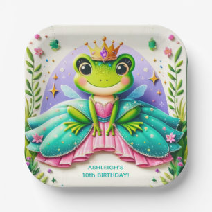 Girly Fairy Tale Frog Princess Birthday Party Paper Plate