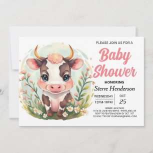 Girly Farmyard Magical Cow Baby Shower Invitation