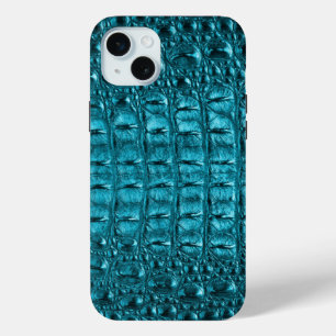 girly fashion turquoise blue Alligator Leather iPhone 15 Mini Case