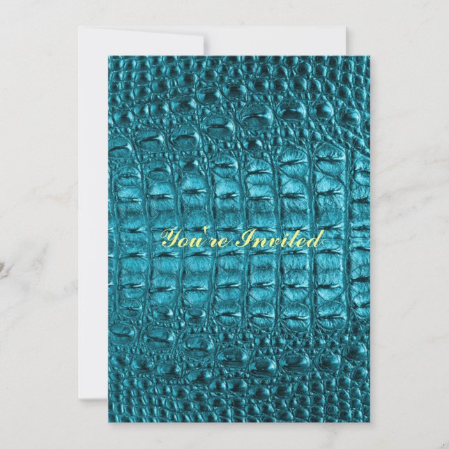 girly fashion turquoise blue Alligator Leather Invitation (Front)
