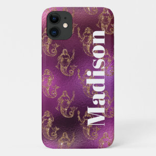 Girly Faux Glitter Purple and Gold Mermaid Pattern Case-Mate iPhone Case