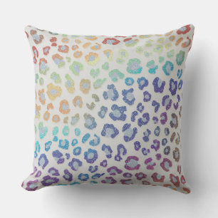 Girly Faux Glitter Rainbow Leopard Print Cushion