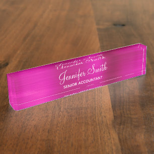Girly Faux Hot Pink Foil Name and Job Title Nameplate